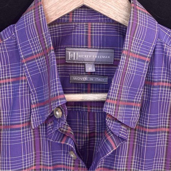 Hickey Freeman Button Down Shirt, Men’s Medium, Purple Tartan Plaid, Long Sleeve - Picture 4 of 9